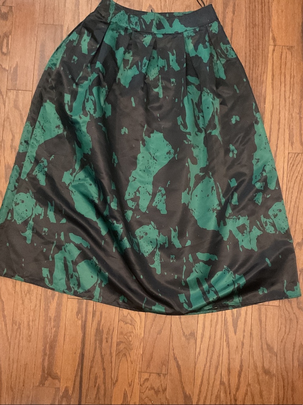 Black A-Line Skirt with Emerald Green Abstract Print